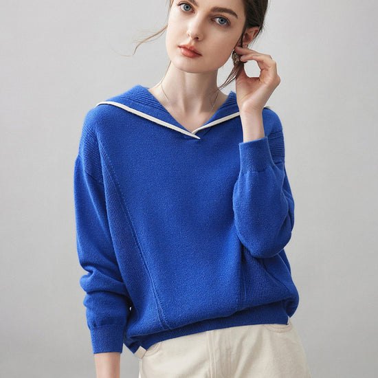 COMOBOCA 100% Cashmere Women's Sailor Collar Sweater