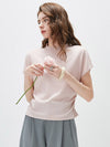 COMOBOCA Light Pink Women's Side Ruched Mock Neck Knit T-Shirt