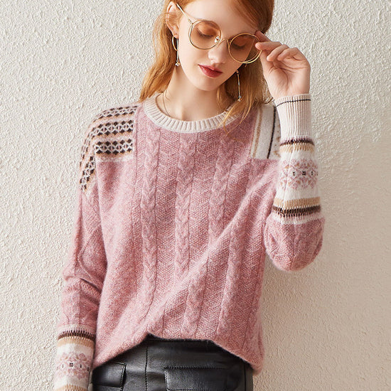 COMOBOCA 100% Cashmere Women's Intricate Sleeve Knit Sweater