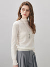 COMOBOCA 100% Wool Women's Ruffled Mock Neck Knit Sweater