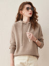COMOBOCA Camel 100% Wool Women's Sweater Casual Knit Hoodie