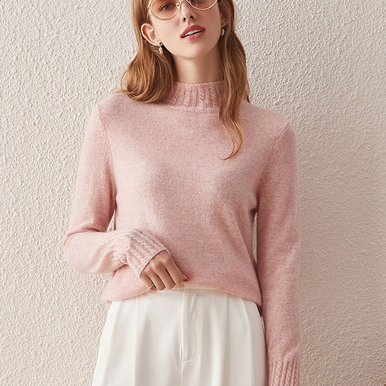 COMOBOCA PINK 100% Cashmere Women's Mock Neck Knit Sweater