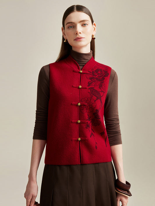 COMOBOCA 100% Cashmere Womens Intricate Embroidered Vest