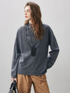 COMOBOCA Gray 100% Wool Women's Oversized U-Neck Sweater