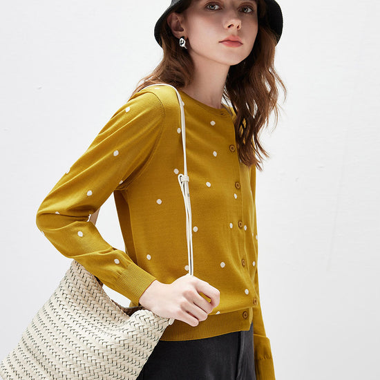 COMOBOCA Women's Lyocell Polka Dot Knit Cardigan