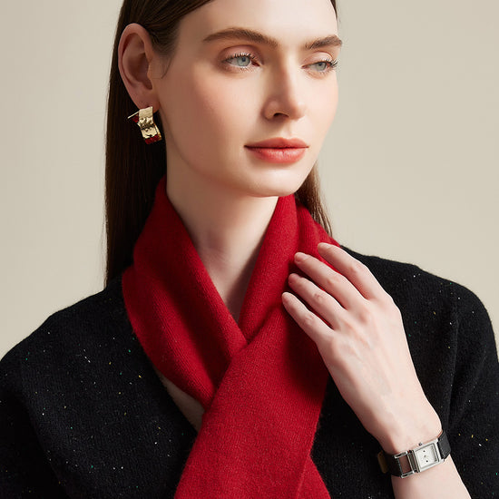 COMOBOCA Red 100% Cashmere Women's Embroidered Scarf