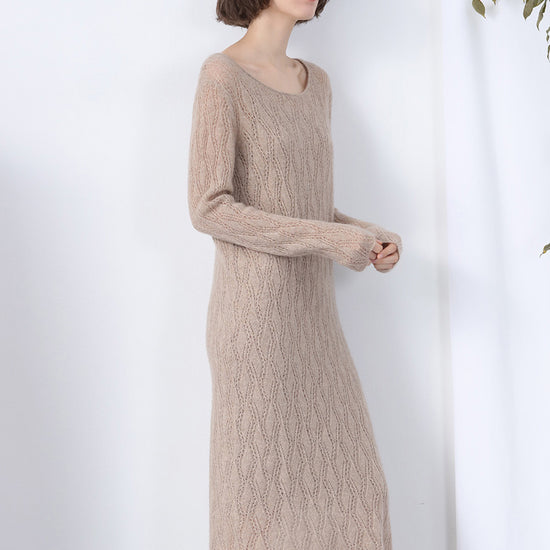 COMOBOCA 100% Cashmere Women's Cable Knit Sweater Dress