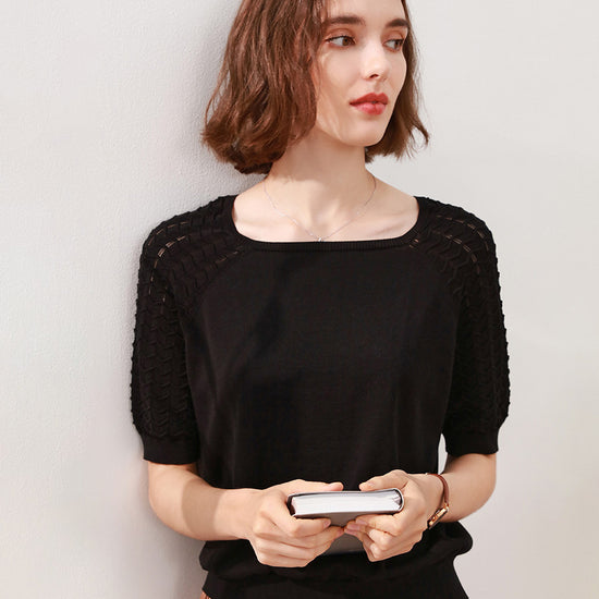 COMOBOCA 100% Mulberry Silk Women's Textured T-Shirt