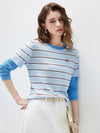 COMOBOCA Women's Layered Striped Round Neck Knit Sweater