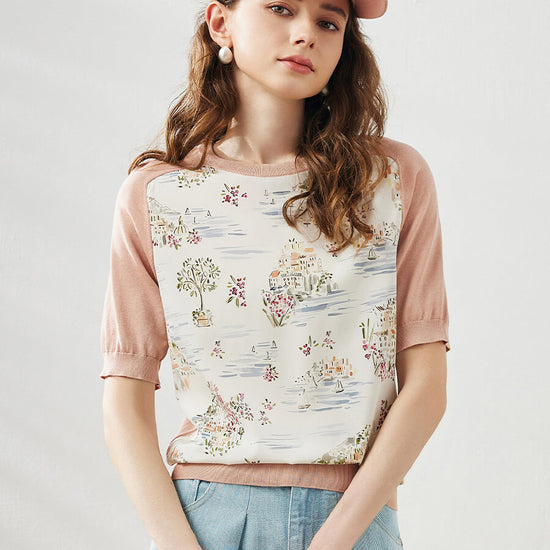 COMOBOCA Women's Floral Print Raglan Sleeve T-Shirt