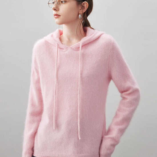 COMOBOCA Pink Women's Wool Fuzzy Hooded Sweater