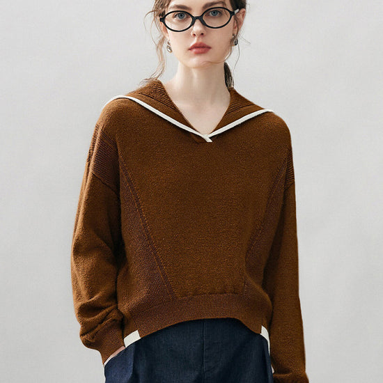 COMOBOCA 100% Cashmere Women's Sailor Collar Sweater