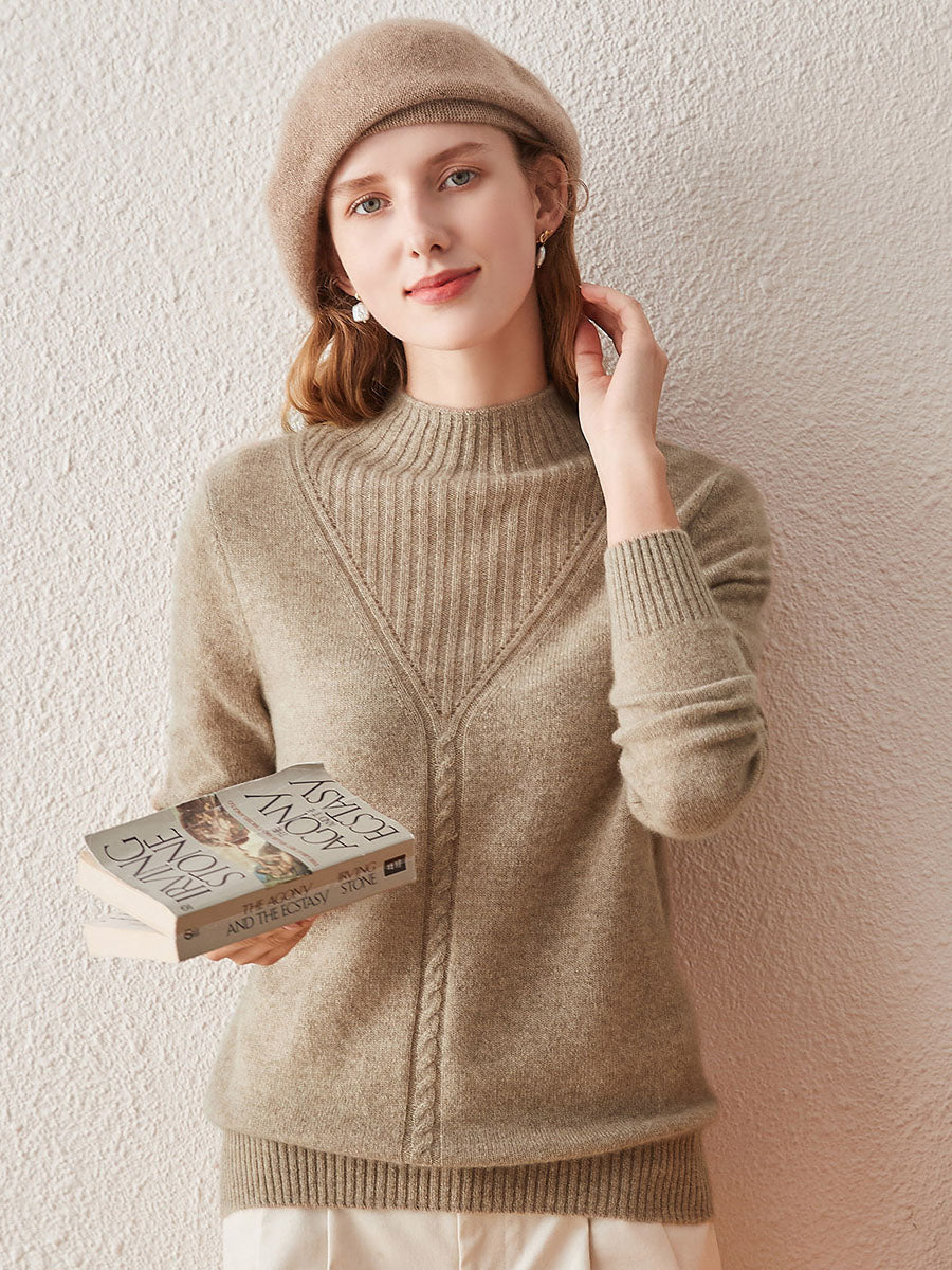 COMOBOCA 100% Cashmere Mock Neck Ribbed Knit Sweater