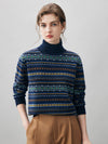COMOBOCA Fair Isle 100% Cashmere Women's Fair Isle Turtleneck Sweater