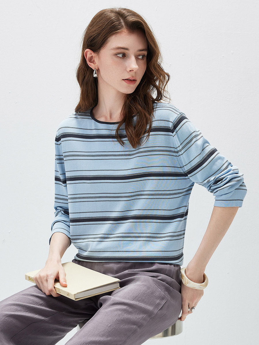 COMOBOCA Women's Striped Back Tie Knit Sweater