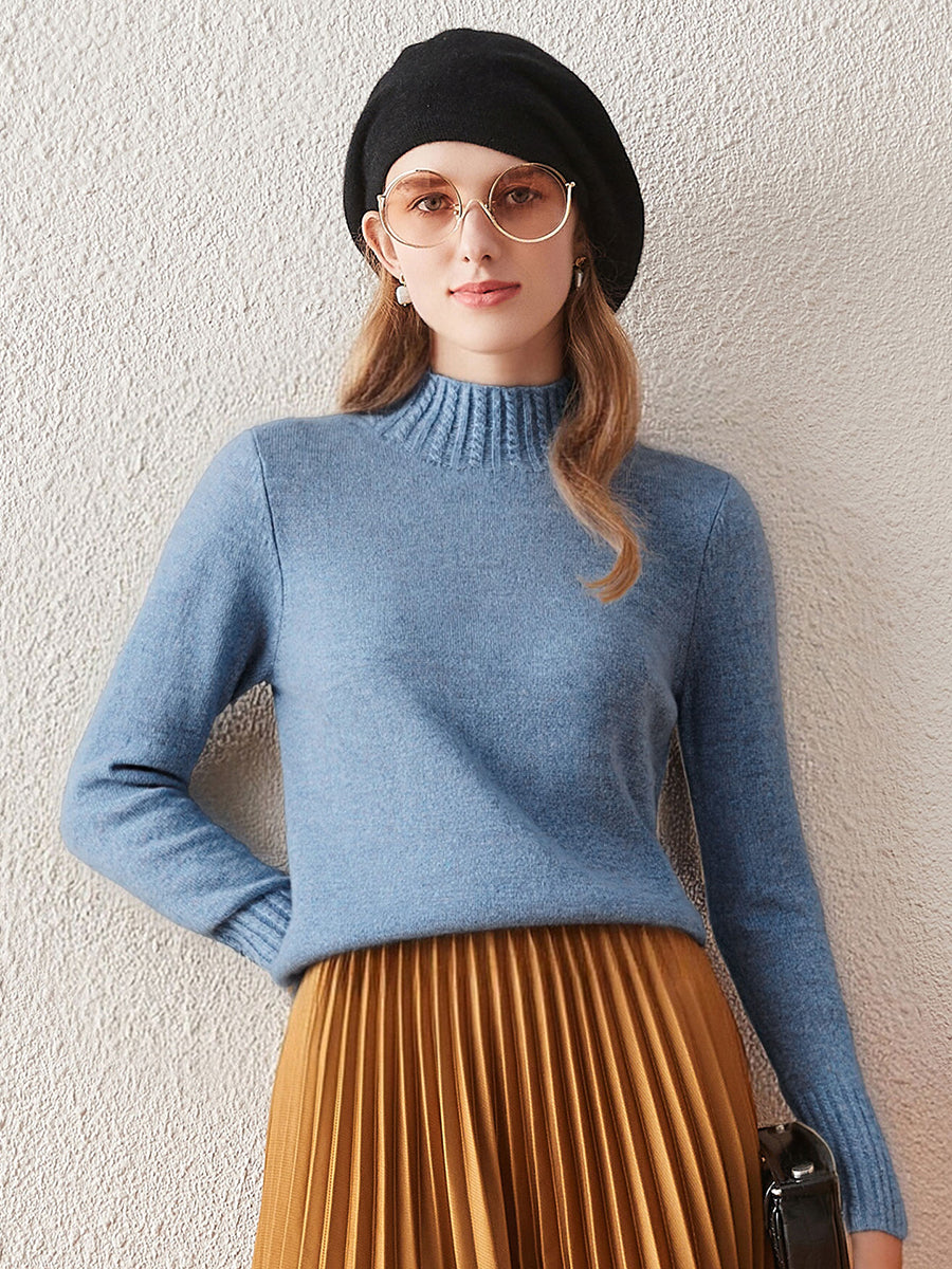COMOBOCA 100% Cashmere Women's Mock Neck Knit Sweater
