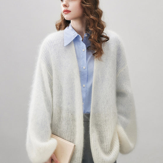 COMOBOCA Women's Mohair Fluffy Open Front Cardigan