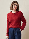 COMOBOCA Red 100% Cashmere Women's Cable Knit Hooded Sweater