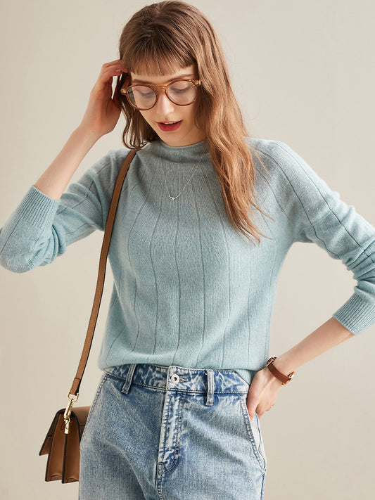 COMOBOCA 100% Cashmere Women's Ribbed Knit Pullover Sweater