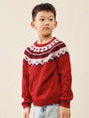COMOBOCA Red 100% Wool Kids' Vintage Fair Isle Knit Sweater
