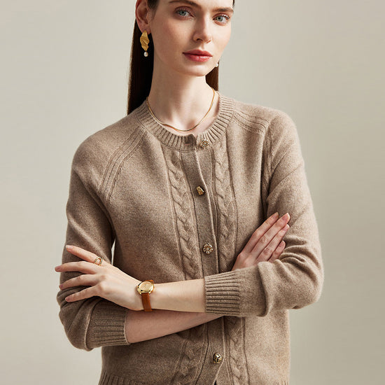 COMOBOCA 100% Cashmere Women's Cable Button Knit Cardigan