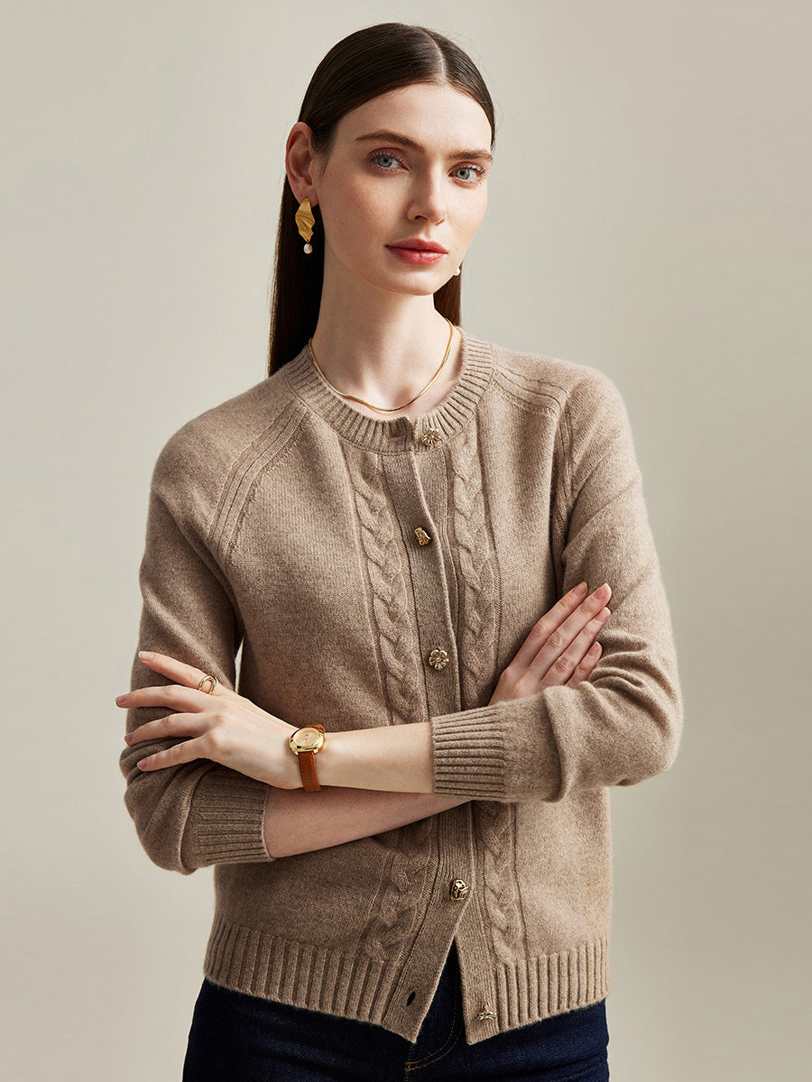 COMOBOCA 100% Cashmere Women's Cable Button Knit Cardigan
