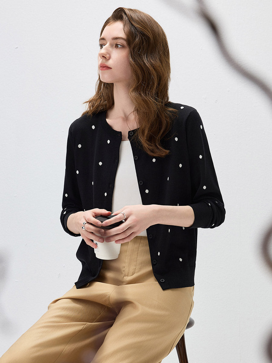 COMOBOCA Women's Lyocell Polka Dot Knit Cardigan