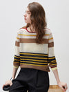 COMOBOCA Women's Multi Striped Mesh Knit Round Neck Sweater