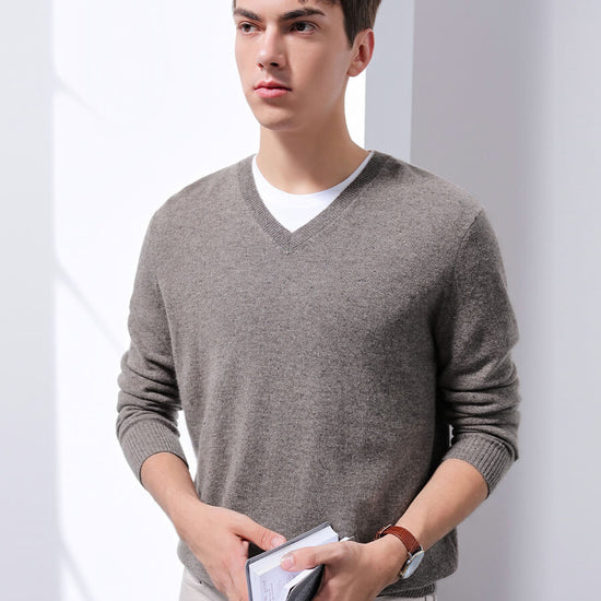 COMOBOCA 100% Cashmere Men's V-Neck Sweater