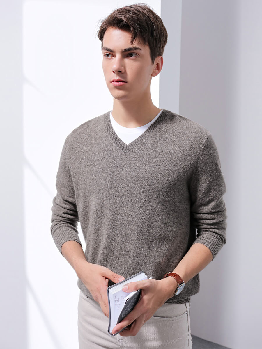 COMOBOCA 100% Cashmere Men's V-Neck Sweater