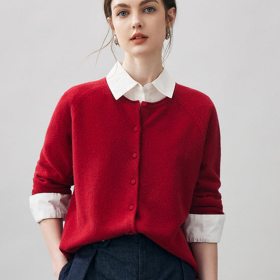 COMOBOCA Red 100% Cashmere Women's Button Front Knit Cardigan