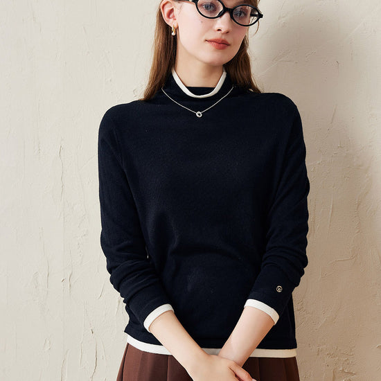 COMOBOCA Black 100% Wool Women's Lightweight Turtleneck Sweater