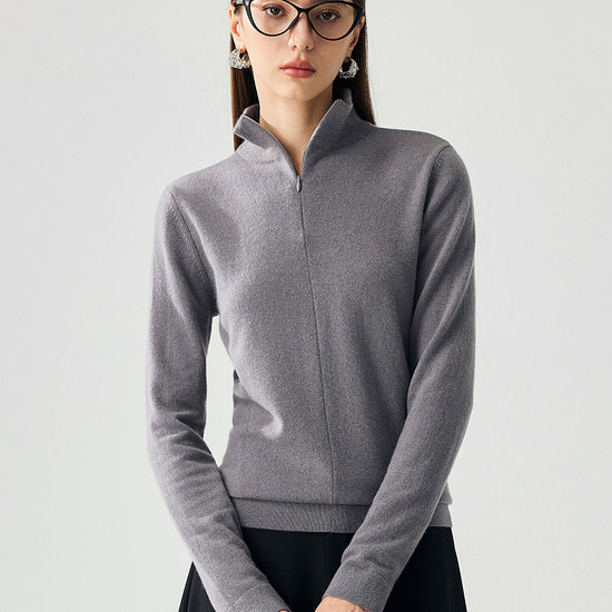 COMOBOCA 100% Cashmere Women's Half-Zip Mock Neck Pullover Sweater