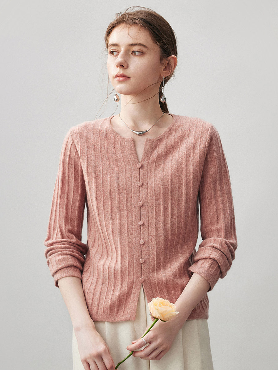 COMOBOCA Brick Red 100% Cashmere Women's Ribbed Faux Knit Cardigan Sweater