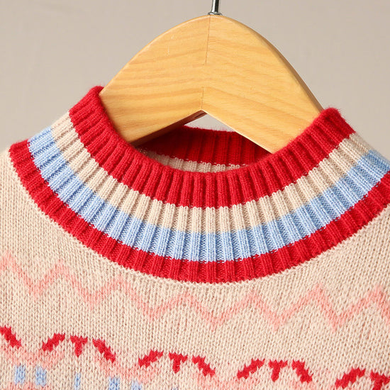 COMOBOCA 100% Wool Kids' Colorful Nordic Pattern Knit Sweater