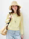 COMOBOCA Light Yellow Women's Openwork Round Neck Knit Sweater