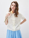Women’s Round Neck Solid Color Linen Knit Cardigan with Single Button