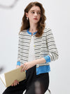 COMOBOCA Women's Striped Color Block Button Front Cardigan