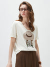 Women's mulberry Silk Knit Top with Patterned Jacquard & U-Neck