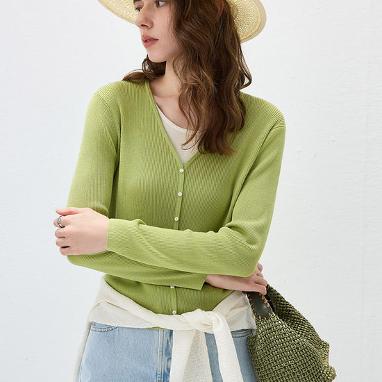 COMOBOCA Women's Ribbed Knit V-Neck Faux Cardigan