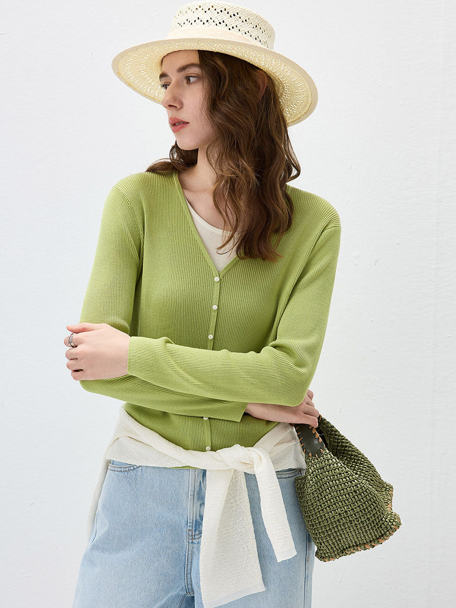 COMOBOCA Women's Ribbed Knit V-Neck Faux Cardigan