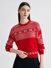 COMOBOCA Red 100% Cashmere Women's Fair Isle Snowflake Sweater
