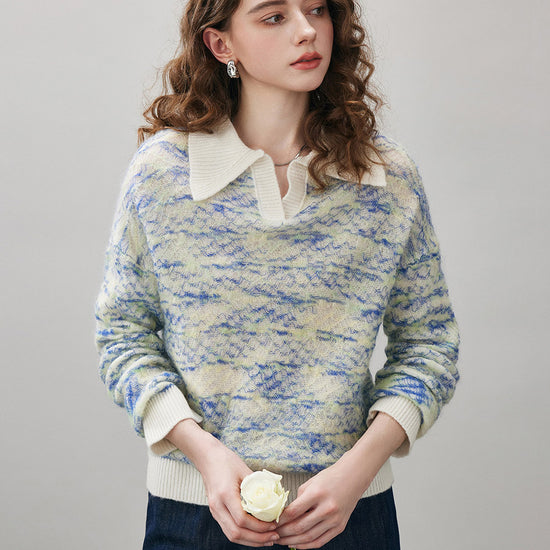 COMOBOCA Cloudy Women's Wool Ribbed Knit Polo Sweater