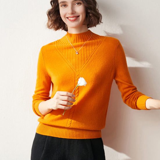 COMOBOCA 100% Cashmere Mock Neck Ribbed Knit Sweater