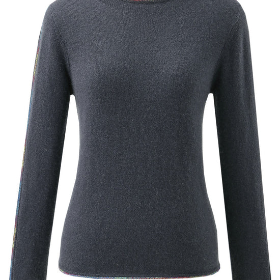 COMOBOCA VOLCANIC GREY 100% Cashmere Women's Sweater with Built-in Collar