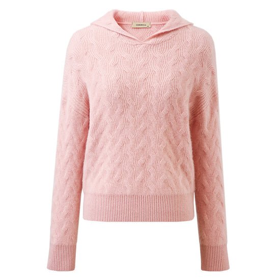 COMOBOCA 100% Cashmere Women's Cable Knit Hooded Sweater