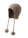COMOBOCA Coffee Camel 100% Cashmere Women's Ear Flap Beanie with Pom-Poms