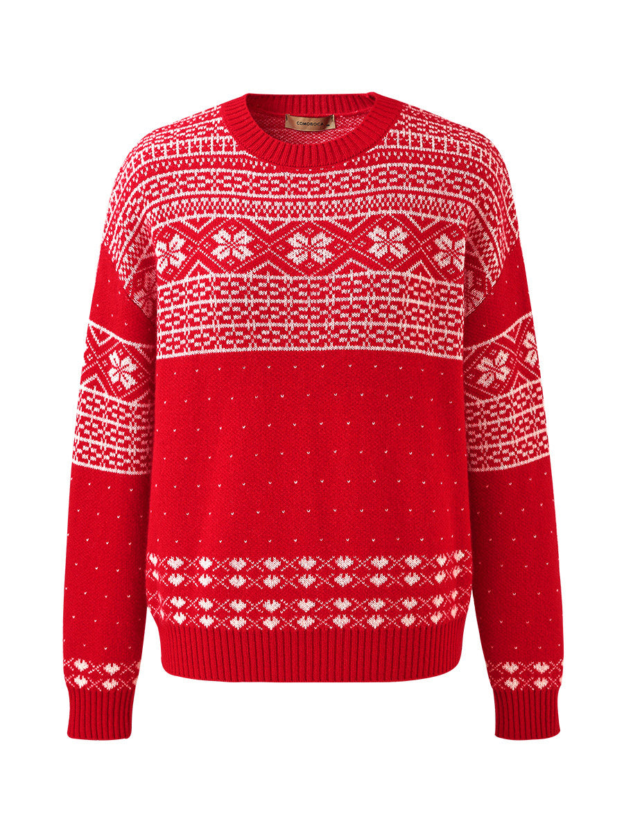 COMOBOCA 100% Cashmere Women's Fair Isle Snowflake Sweater