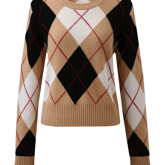 COMOBOCA 100% Wool Women's Argyle Pattern Knit Sweater