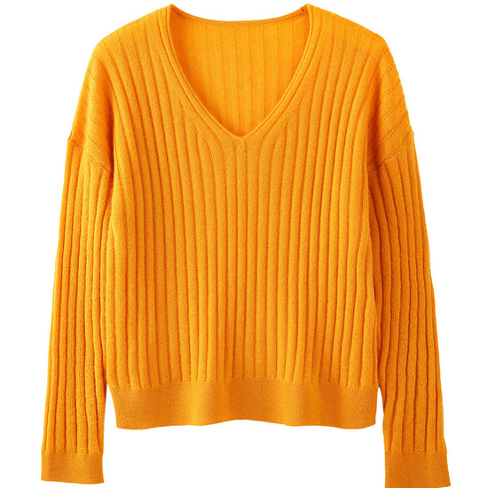 COMOBOCA 100% Cashmere Women's Cozy Ribbed V-Neck Sweater